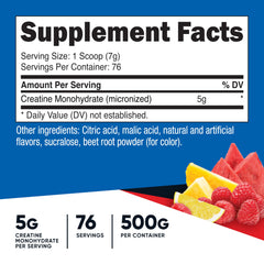 Nutricost Creatine Monohydrate powder Fruit Punch flavor ideal for shakes.
