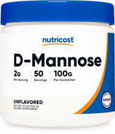 Nutricost D-Mannose powder bottle showing 100 g for convenient daily use.