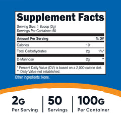 Nutricost D-Mannose powder with serving scoop for precise measurement.