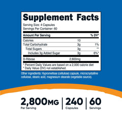 Nutricost D-Ribose capsules close-up highlighting 700mg per capsule