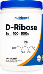 Nutricost D-Ribose powder bottle with 500 g for daily use and convenient dosing.