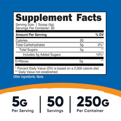 Nutricost D-Ribose serving scoop shows easy daily portions.