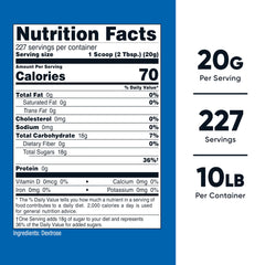 Nutricost Dextrose powder scoop demonstrates easy portioning for beverages and recipes.
