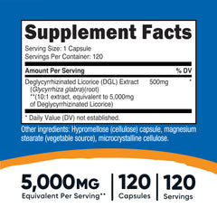 Nutricost DGL capsules bottle label close-up highlights ingredients and quality