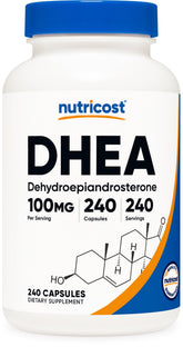 Nutricost DHEA 100mg bottle for convenient daily dosing.