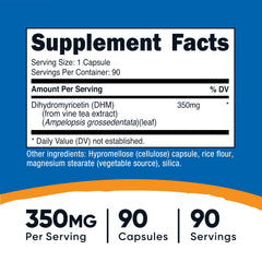 Nutricost DHM capsules label close-up highlighting GMP quality.