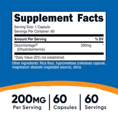 Nutricost Dihydroberberine capsules label highlights quality and ingredients.