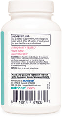 Nutricost DIM gluten-free label signals suitability for gluten-free lifestyles.