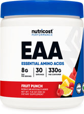 Nutricost EAA Powder Fruit Punch bottle ready for post workout amino acid support