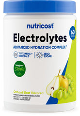Nutricost Electrolytes Complex Orchard Blast bottle for on-the-go hydration and refreshing flavor.