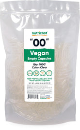Nutricost empty capsules size 00 vegan clear ideal for DIY supplement blends.