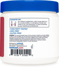 Nutricost Energy Drink Powder bottle label highlighting gluten-free and non-GMO