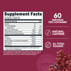 Nutricost Energy Drink Powder (Grape) dissolving in water for quick mix and flavor release.