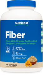 Nutricost Fiber Capsules bottle shows organic ingredients for daily fiber support.