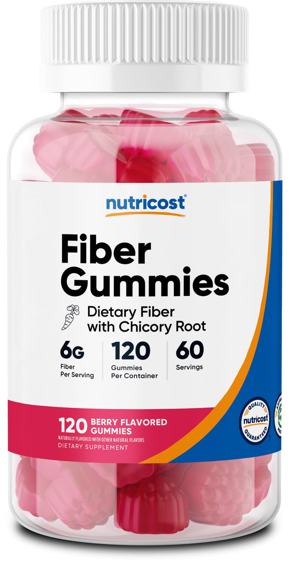 Nutricost Fiber Gummies berry bottle for daily fiber support.