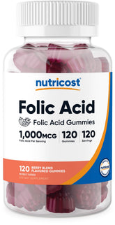 Nutricost Folic Acid Gummies in berry flavors for daily wellness.