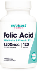 Nutricost Folic Acid Women bottle close-up for daily wellness support