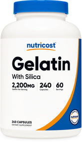 Nutricost Gelatin with Silica bottle for daily use and dosage