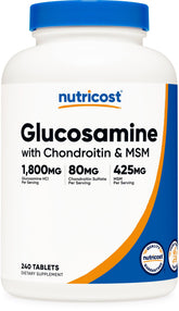 Nutricost Glucosamine 1800mg bottle overview showing gluten-free, non-GMO formula for daily joint support