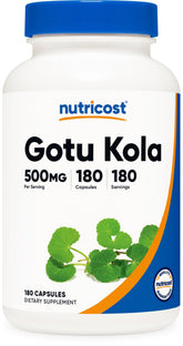 Nutricost Gotu Kola bottle with 180 vegetarian capsules for daily wellness