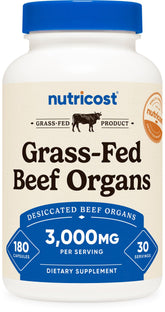 Nutricost grass-fed beef organs supplement bottle for daily nutrition support