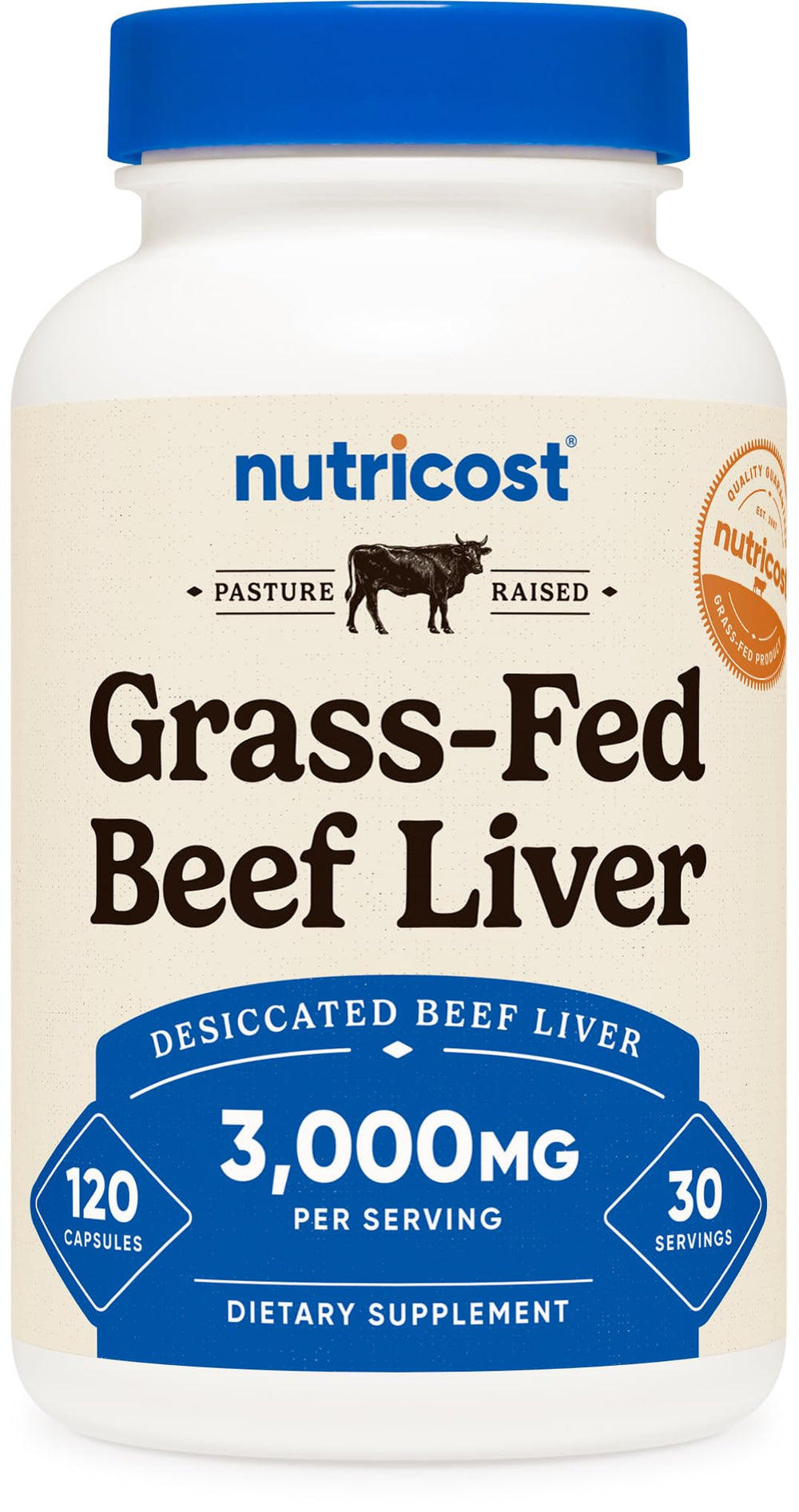 Nutricost Grass-Fed Beef Liver Capsules bottle for daily nutrient support