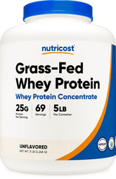 Nutricost Grass-Fed Whey bottle shows undenatured protein for daily nutrition.
