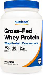 Nutricost Grass-Fed Whey bottle image showing undenatured protein for clean workouts