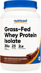 Nutricost grass-fed whey isolate chocolate bottle for daily protein boost