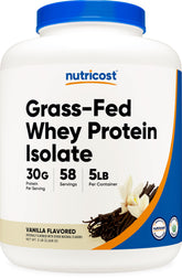 Nutricost Grass-Fed Whey Protein Isolate Vanilla bottle for daily shakes