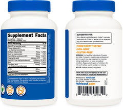 Nutricost Bottle beside capsules illustrating easy daily supplementation