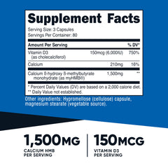 Nutricost HMB D3 bottle label close-up showing 1500mg HMB and 6000IU D3