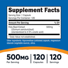 Nutricost holy basil capsules visual showing vegetarian capsules ideal for plant-based routines