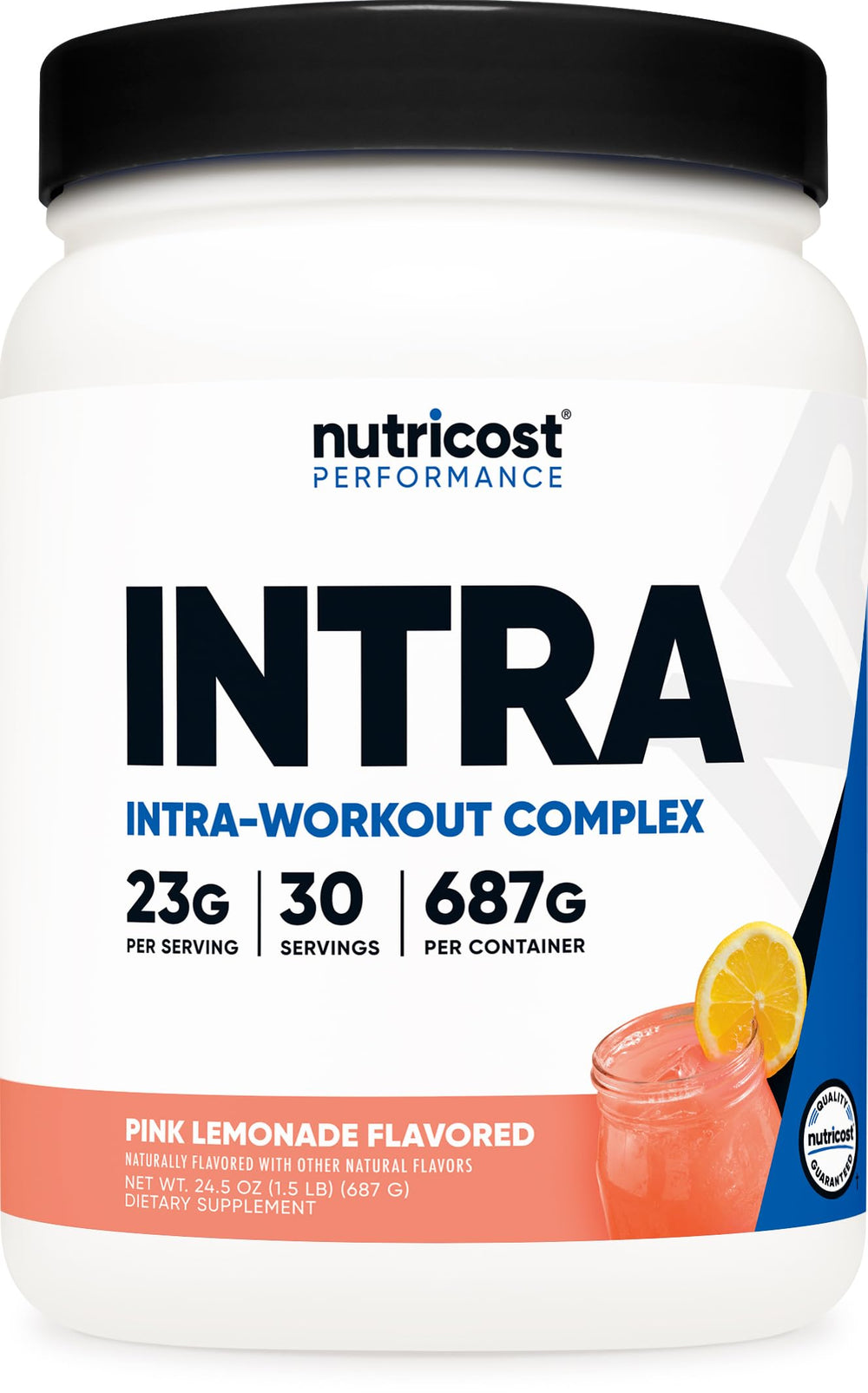 Nutricost Intra-Workout Pink Lemonade bottle ready for training sessions