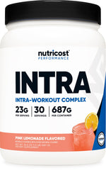 Nutricost Intra-Workout Pink Lemonade bottle ready for training sessions