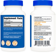 Nutricost Iron 65mg bottle beside glass highlighting dosage