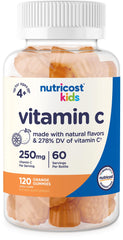 Nutricost Kids Vitamin C Gummies bottle front, convenient daily vitamin option for busy families.