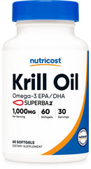 Nutricost Krill Oil 1000mg bottle shows high-potency omega-3 for daily wellness.