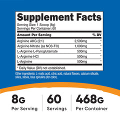 Blue raspberry tub open shows Nutricost L-Arginine Complex packaging