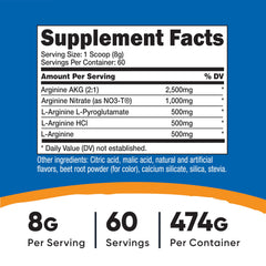Nutricost L-Arginine Complex fruit punch scoop shows easy 60-serving format