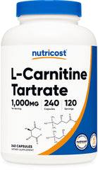 Nutricost L-Carnitine Tartrate bottle front showing 1,000 mg per serving for daily use