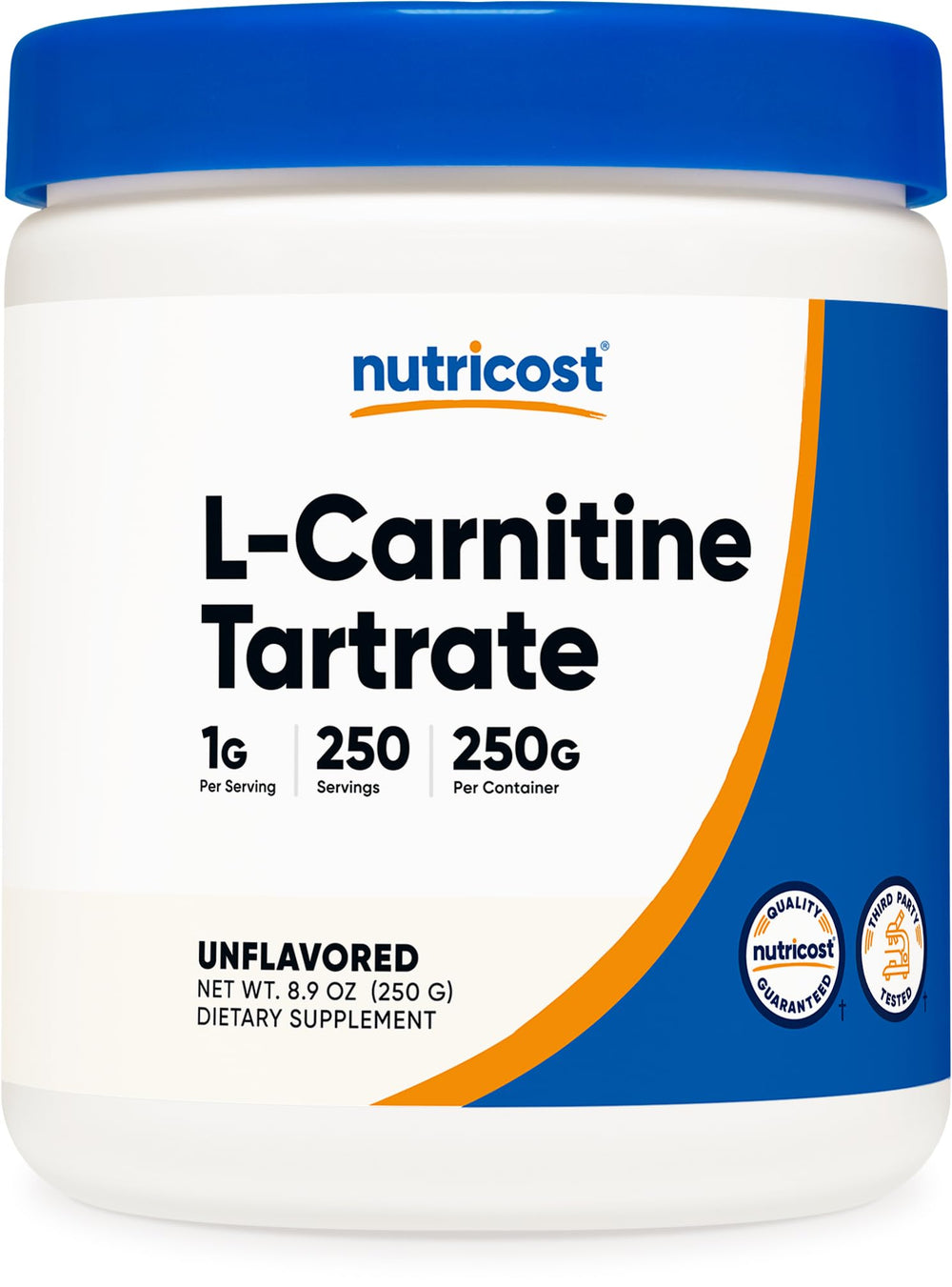 Nutricost L-Carnitine Tartrate Powder bottle showcases a convenient daily dosage.