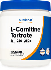 Nutricost L-Carnitine Tartrate Powder bottle showcases a convenient daily dosage.