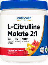 Nutricost L-Citrulline Malate 2:1 Fruit Punch bottle signaling enhanced workout support.