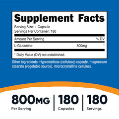 Nutricost L-Glutamine capsules close-up, convenient daily dosing for active lifestyles.