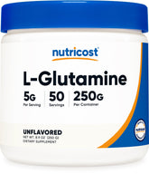 Nutricost L-Glutamine powder bottle for daily supplementation and easy dosing.