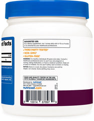 Nutricost L-Glutamine powder NSF certified and GMP compliant label.