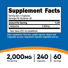 Nutricost L-Isoleucine capsules closeup highlighting capsule shape