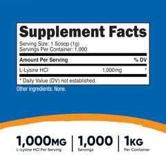 Nutricost L-Lysine powder scoop included for accurate daily serving.