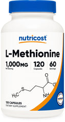 Nutricost L-metionina en botella de cápsulas para uso diario